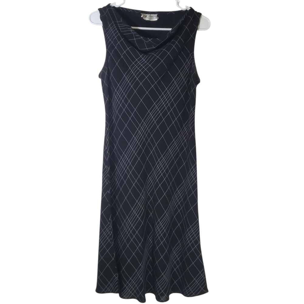 2427 * S.L. Fashions Cowl Neck Sleeveless Plaid Dress Black White Size 8?